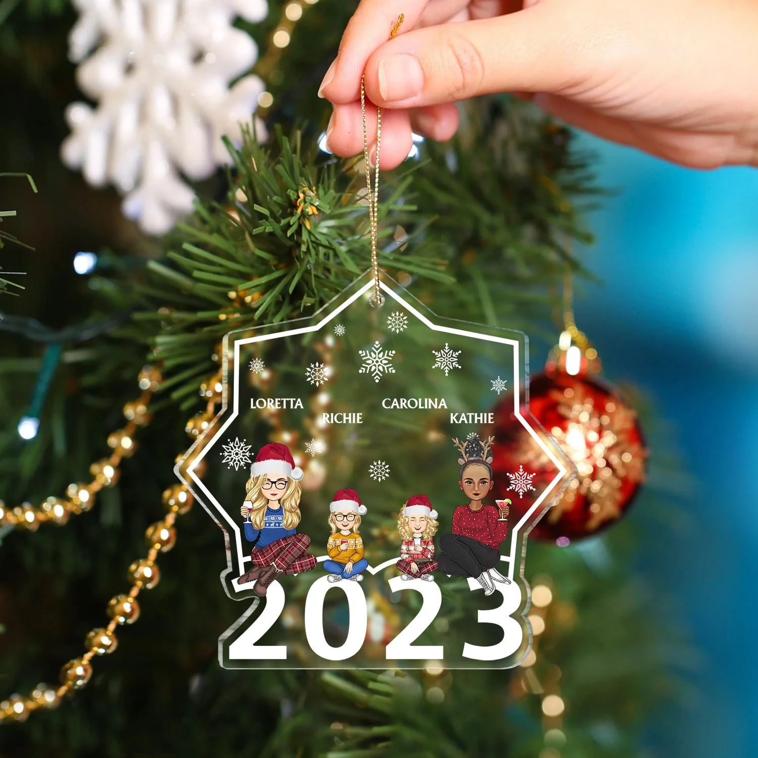 Cartoon Style 2023 - Christmas, Lovely Gift For Bestie, Family, Couple, Dad, Mom, Grandpa, Grandma - Personalized Custom Shaped Acrylic Ornament - Image 4