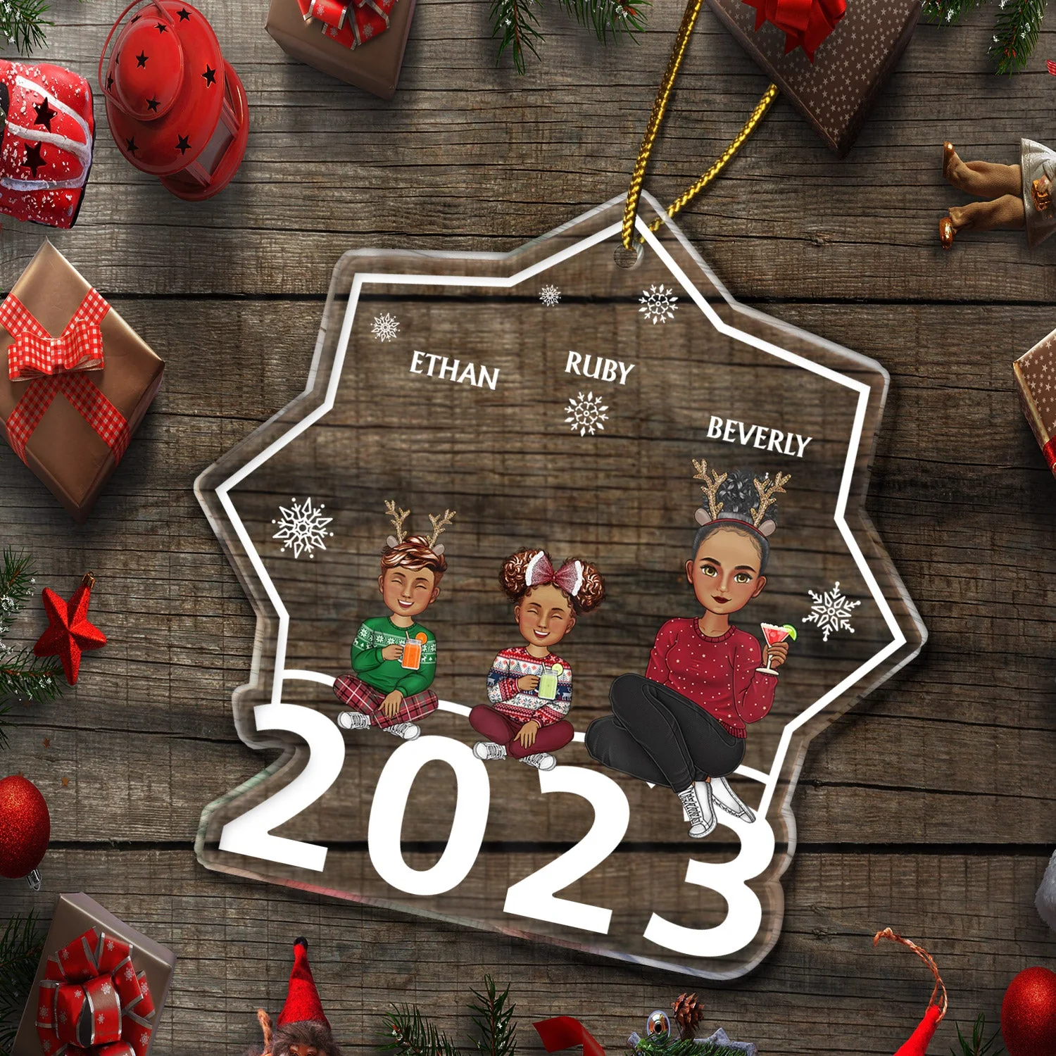 Cartoon Style 2023 - Christmas, Lovely Gift For Bestie, Family, Couple, Dad, Mom, Grandpa, Grandma - Personalized Custom Shaped Acrylic Ornament - Image 5