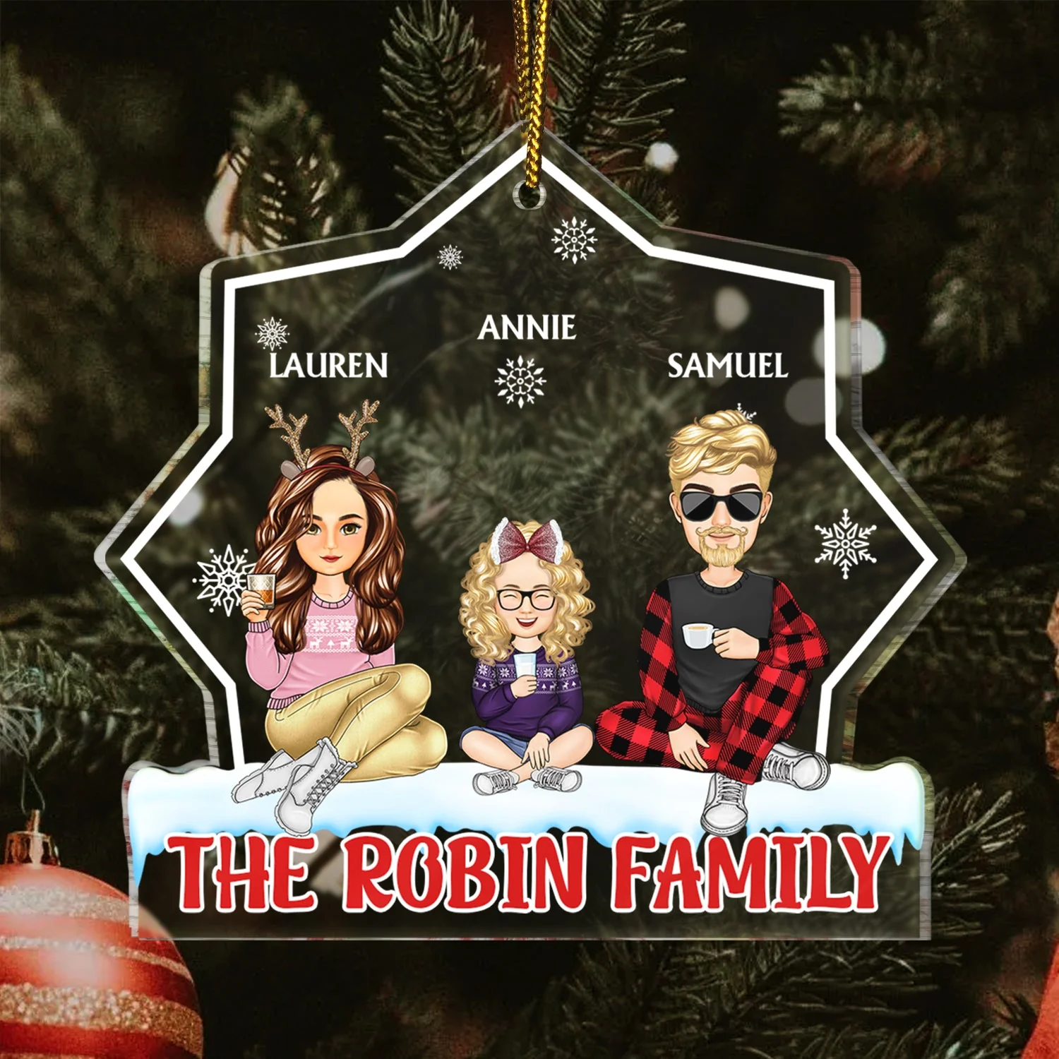Cartoon Style - Christmas Gift For Family, Friends - Personalized Custom Shaped Acrylic Ornament - Image 3