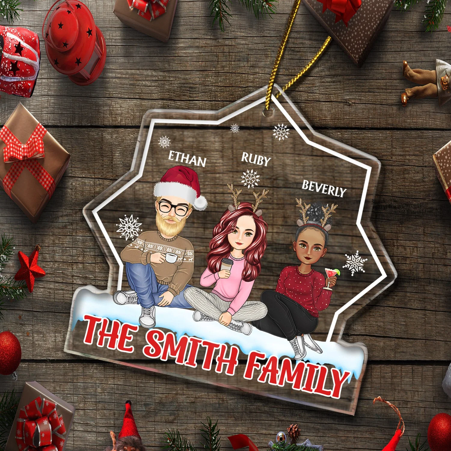 Cartoon Style - Christmas Gift For Family, Friends - Personalized Custom Shaped Acrylic Ornament - Image 5