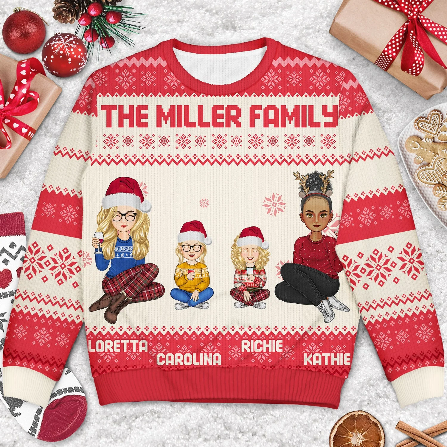 Cartoon Style - Christmas Gift For Family, Friends - Personalized Unisex Ugly Sweater - Image 3