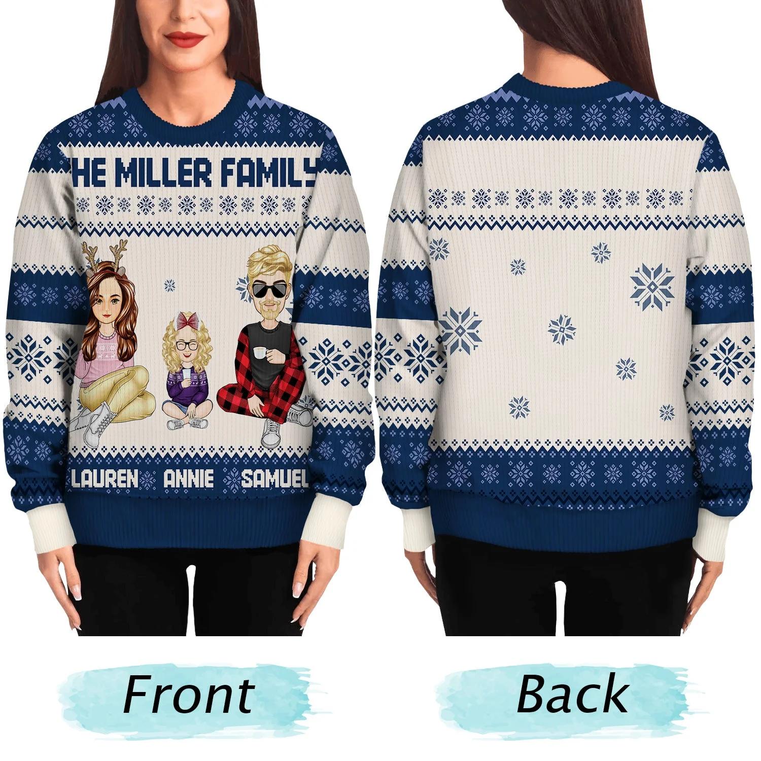 Cartoon Style - Christmas Gift For Family, Friends - Personalized Unisex Ugly Sweater - Image 5