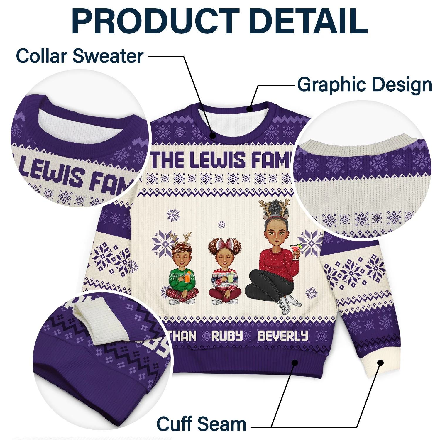 Cartoon Style - Christmas Gift For Family, Friends - Personalized Unisex Ugly Sweater - Image 6