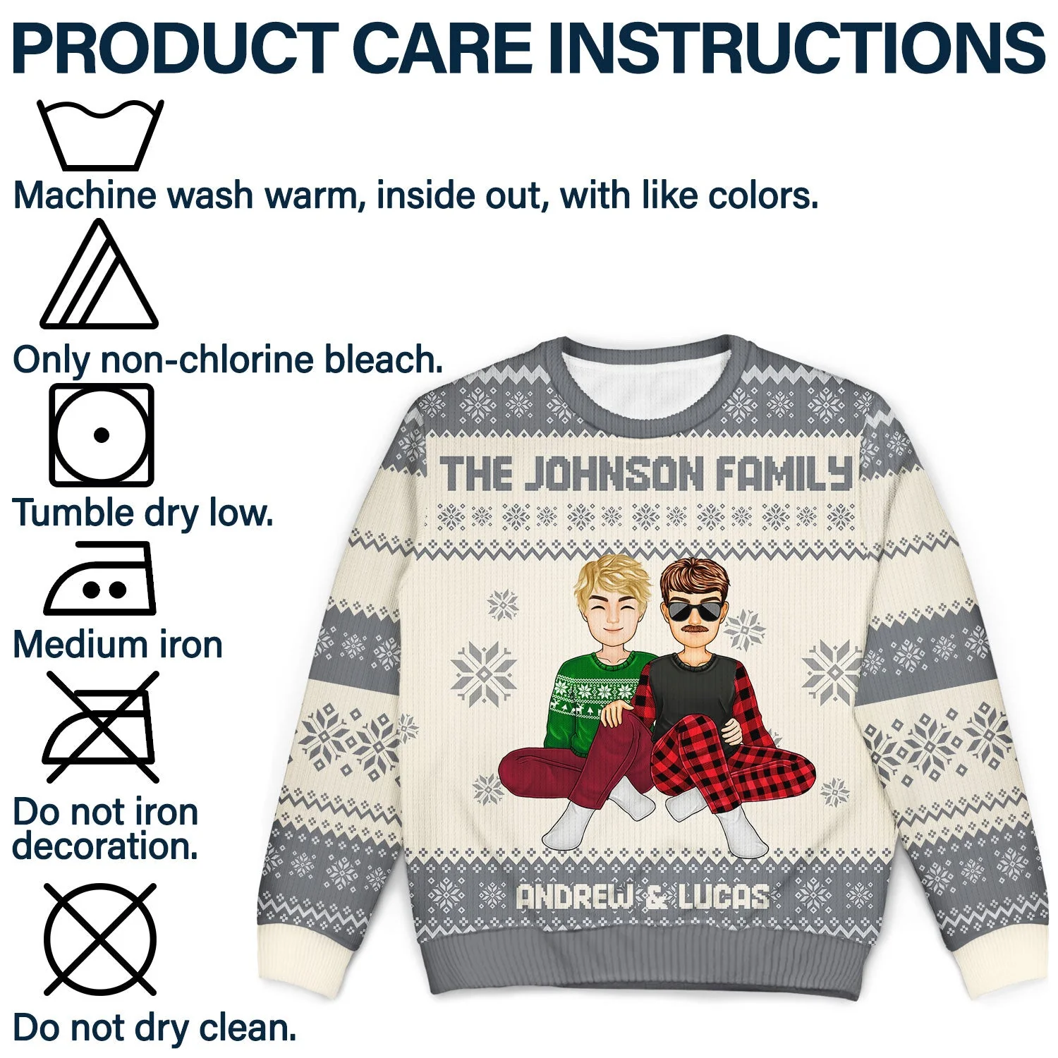 Cartoon Style Couple - Christmas Gift For Spouse, Husband, Wife - Personalized Unisex Ugly Sweater - Image 7