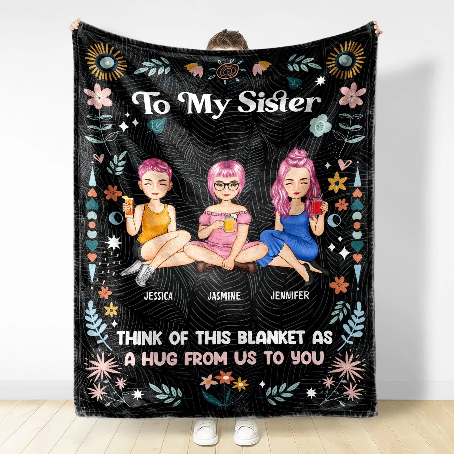 Cartoon Think Of This Blanket - Gift For Sisters And Besties - Personalized Fleece Blanket - Image 2