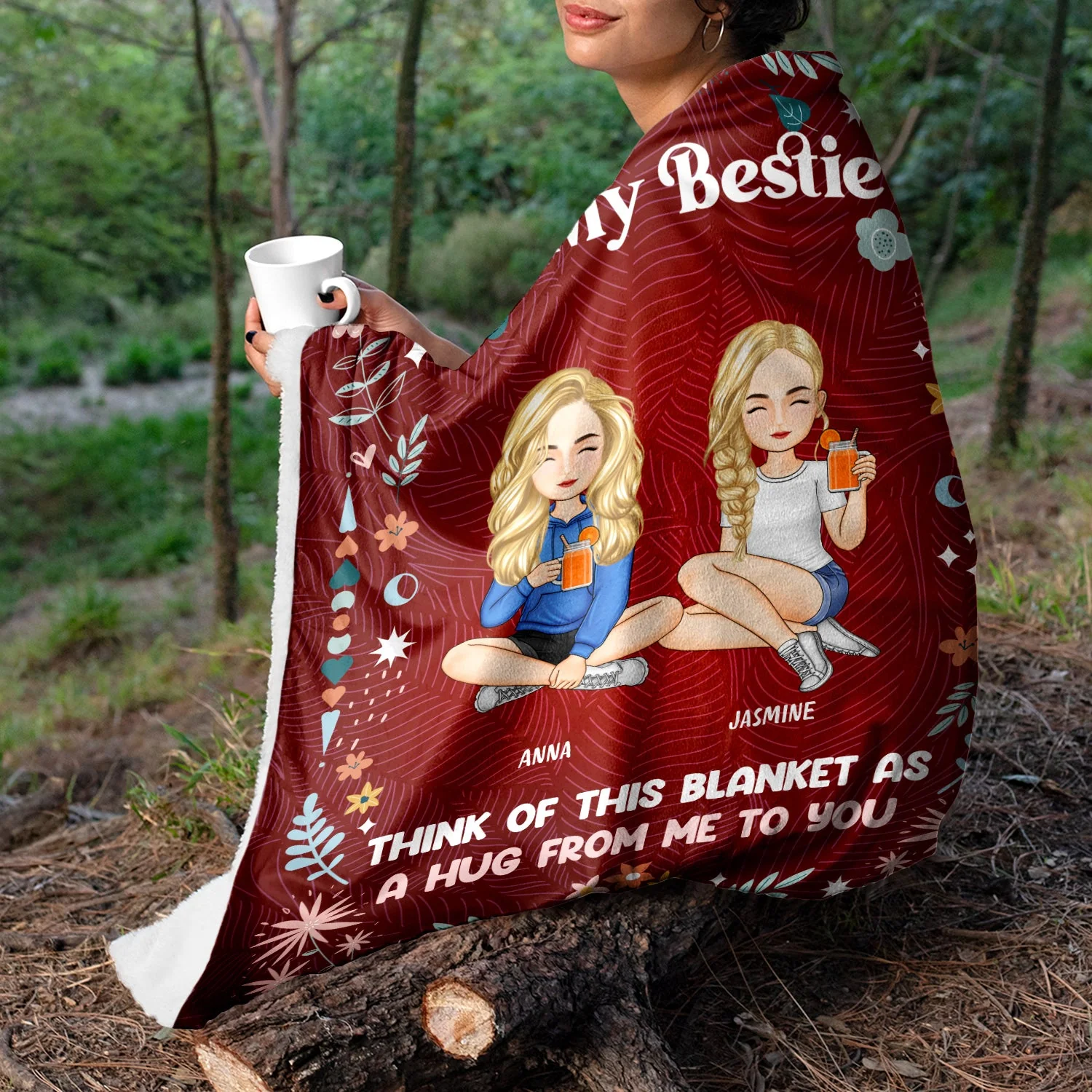 Cartoon Think Of This Blanket - Gift For Sisters And Besties - Personalized Fleece Blanket - Image 3