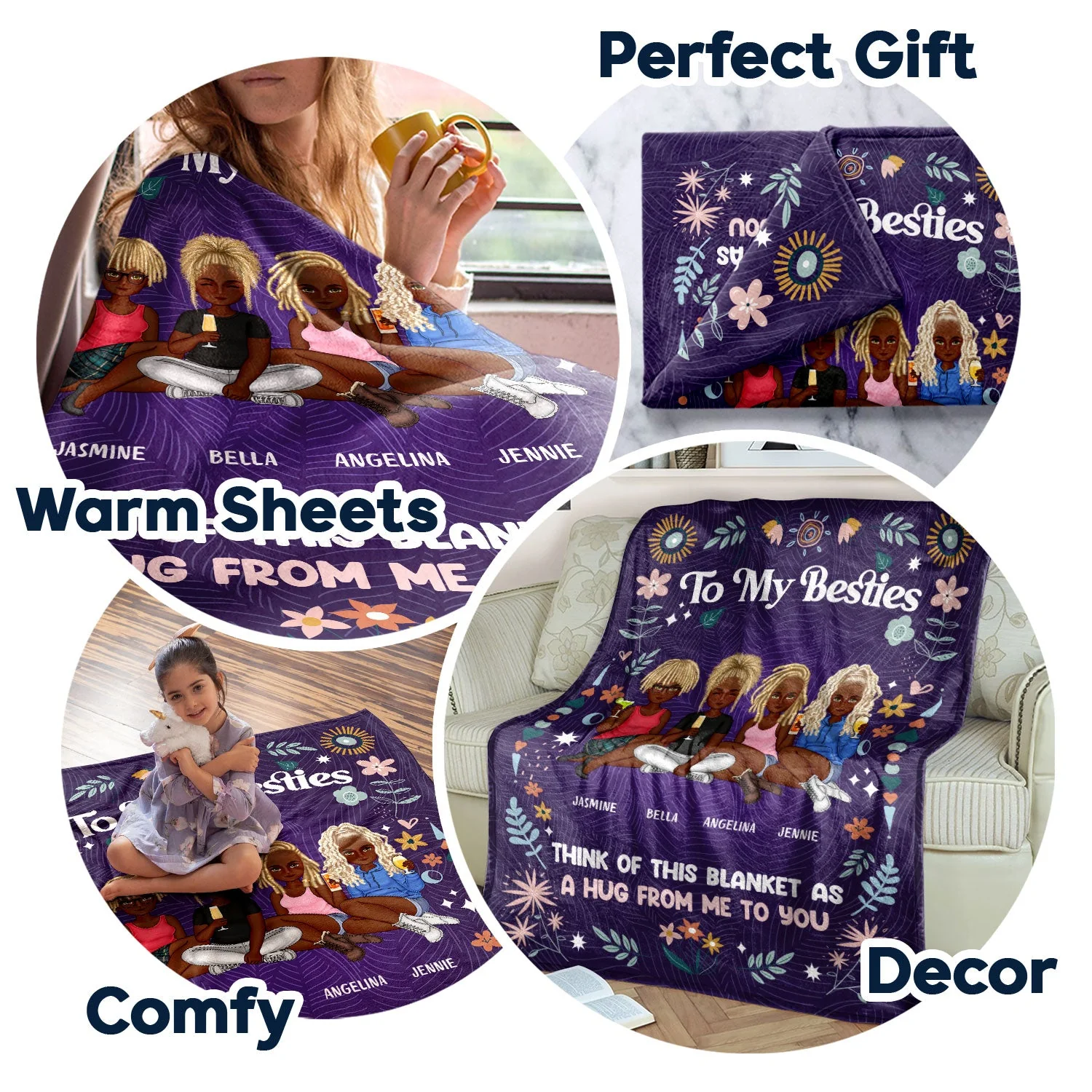 Cartoon Think Of This Blanket - Gift For Sisters And Besties - Personalized Fleece Blanket - Image 5