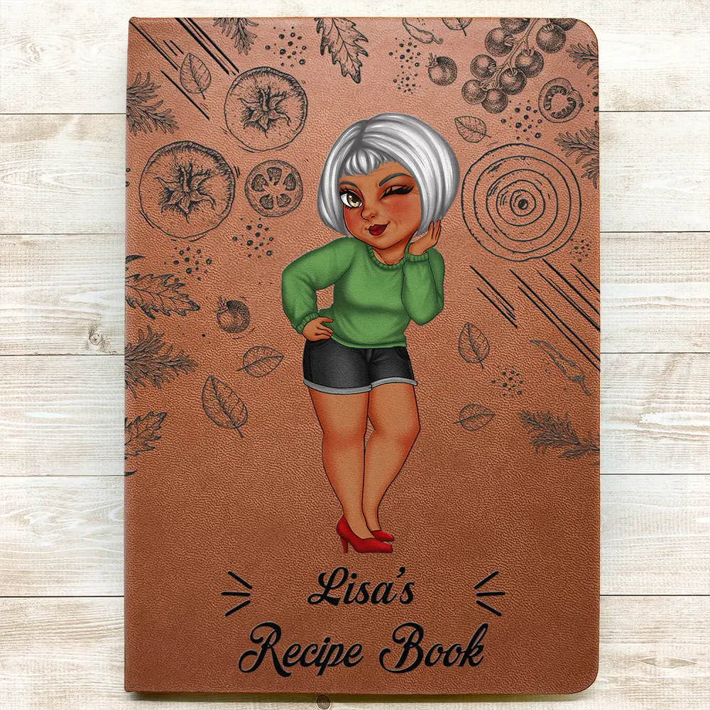 Cartoon Woman Recipe Book - Personalized Leather Journal - Image 3