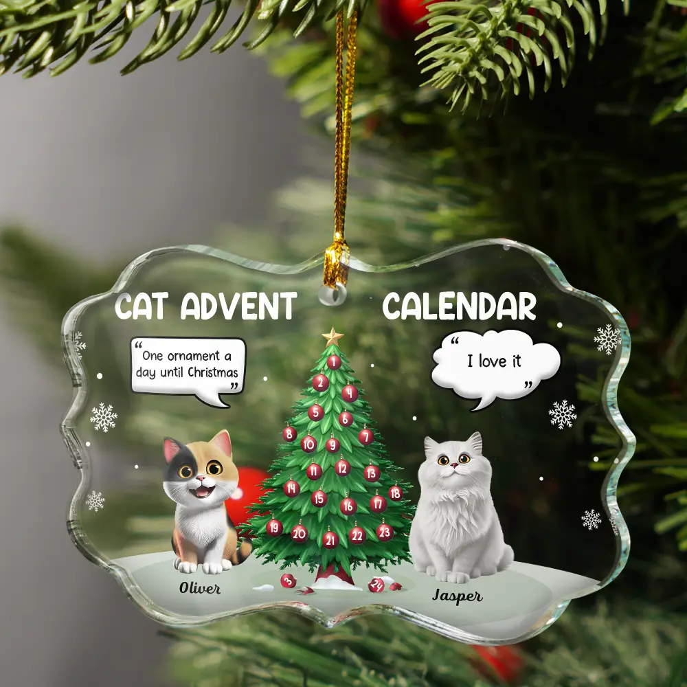 Cat Advent Calendar - Personalized Medallion Glass Ornament - Image 3