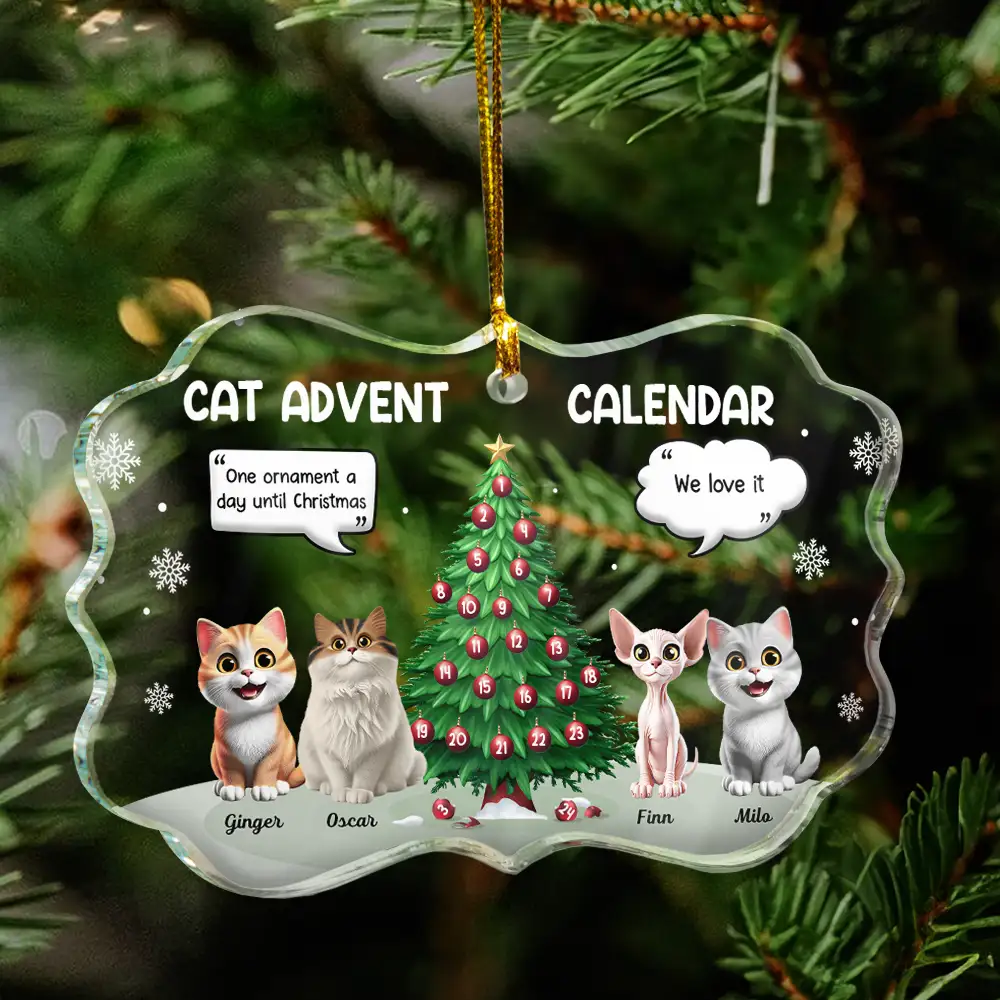 Cat Advent Calendar - Personalized Medallion Glass Ornament - Image 4
