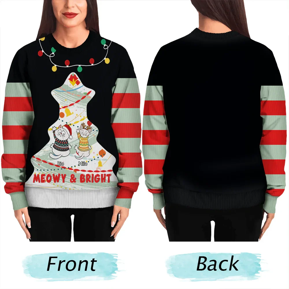 Cat Climbing Christmas Tree - Personalized Unisex Ugly Sweater - Image 5