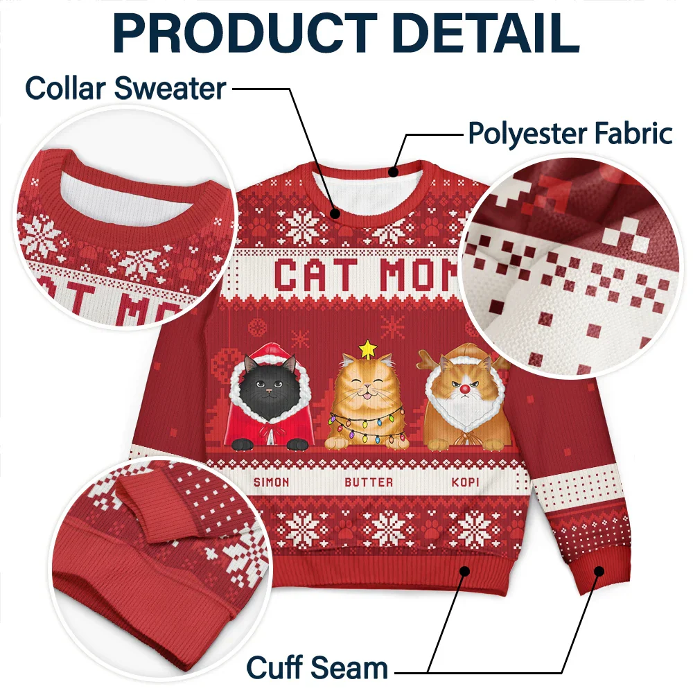 Cat Dad Cat Mom Christmas - Personalized Unisex Ugly Sweater - Image 6