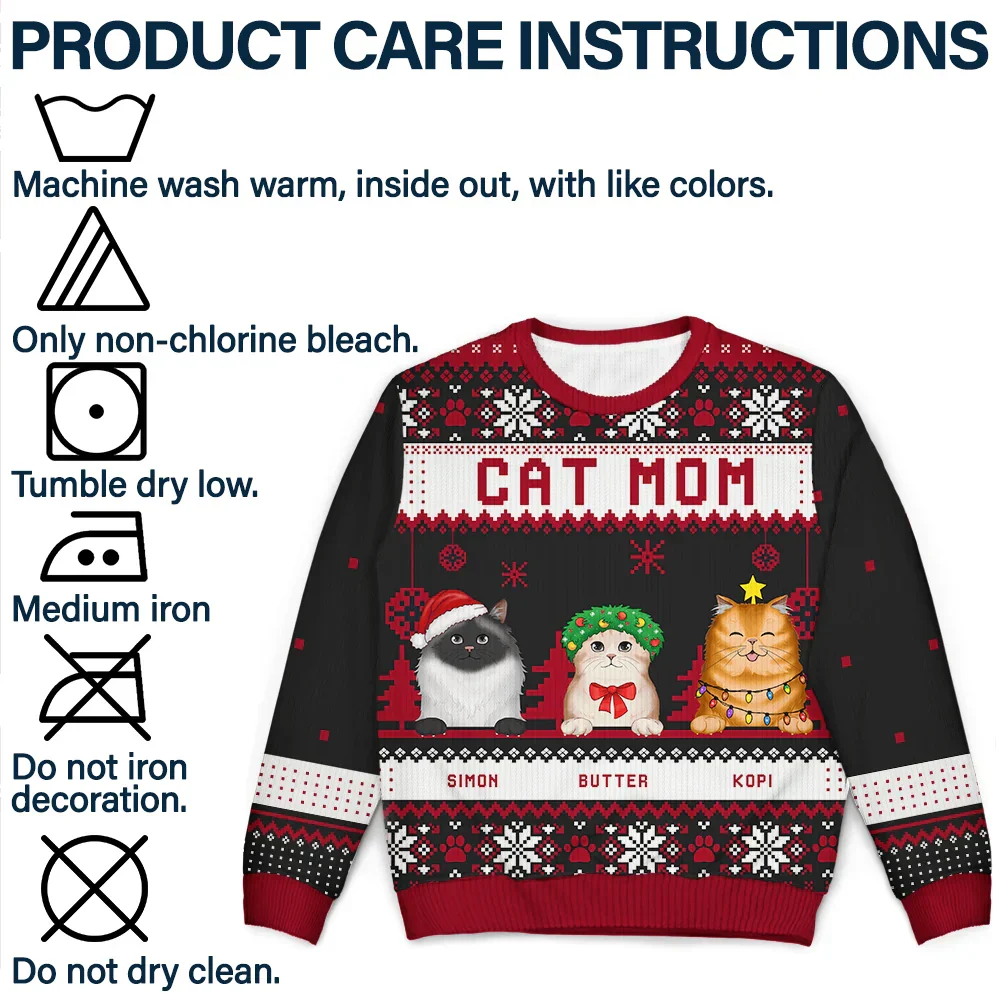 Cat Dad Cat Mom Christmas - Personalized Unisex Ugly Sweater - Image 7
