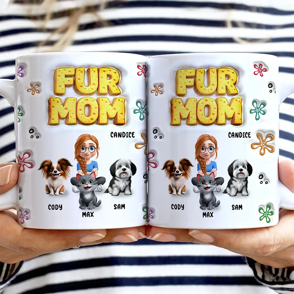 Cat Dog Mom Sponge 3D Inflated Effect Printed - Personalized White Edge-to-Edge Mug - Image 2