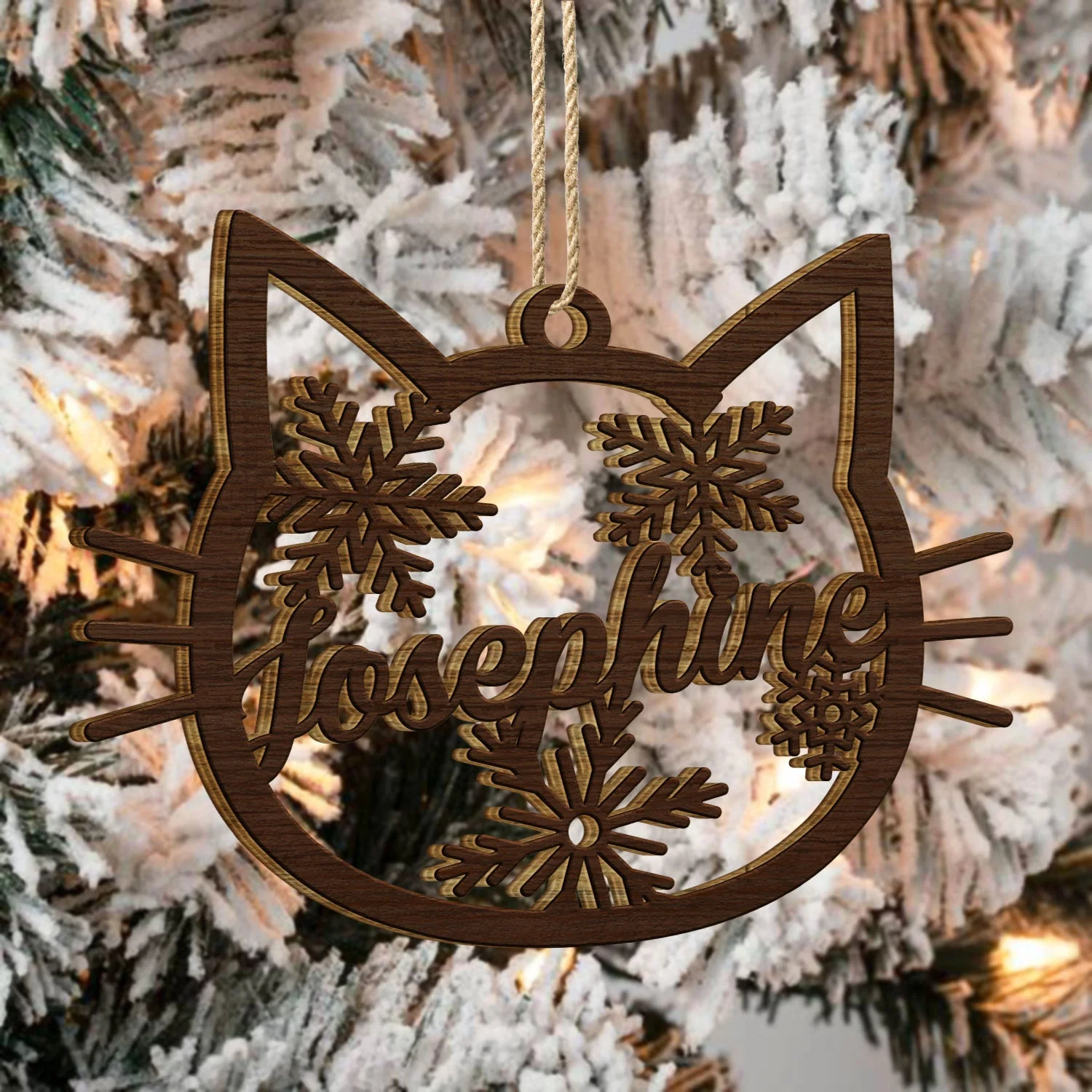 Cat Face Custom Name - Christmas Gift For Cat Lovers - Personalized Wooden Cutout Ornament - Image 4