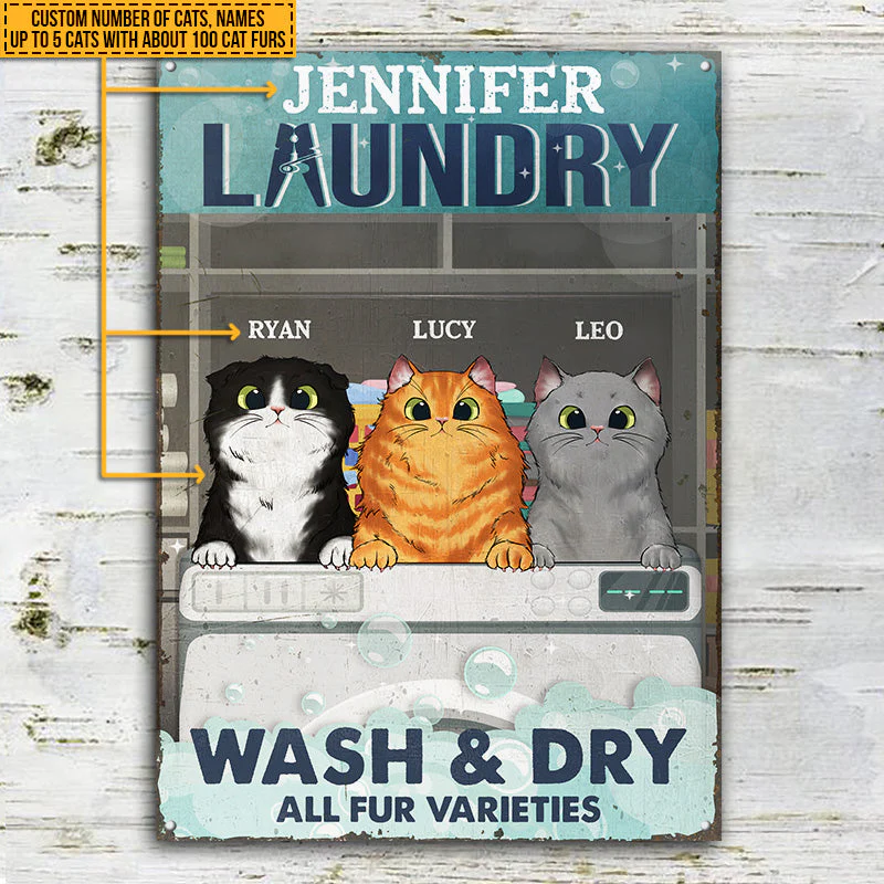 Cat Laundry Wash & Dry Custom Classic Metal Signs, Personalized Funny Cat Sign, Gift For Cat Lovers - Image 3