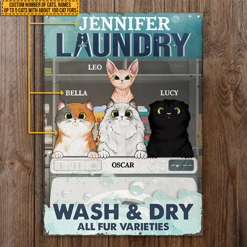 Cat Laundry Wash & Dry Custom Classic Metal Signs, Personalized Funny Cat Sign, Gift For Cat Lovers - Image 4