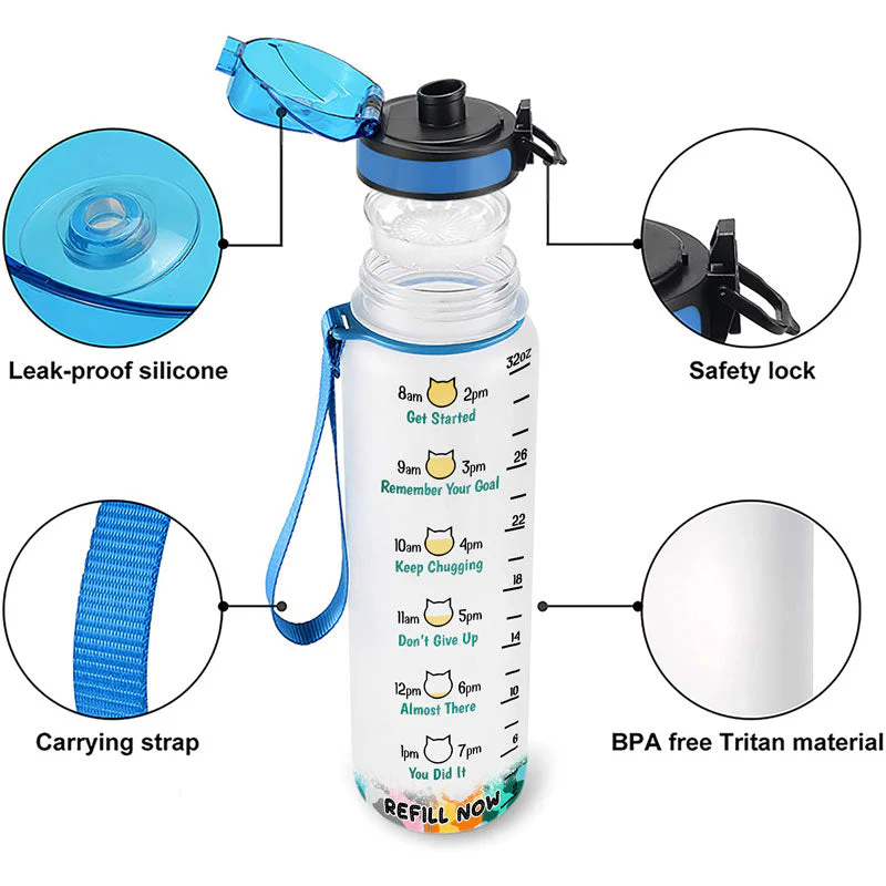 Cat Lovers Drink Your Water Right Meow - Personalized Custom Water Tracker Bottle - Image 4