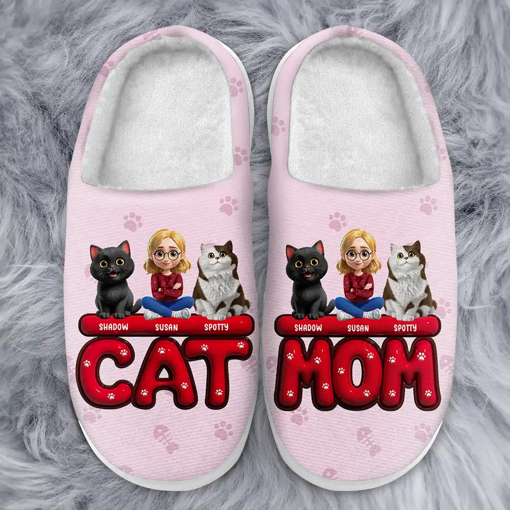 Cat Mom 3D Effect - Personalized Fluffy Slippers - Image 3