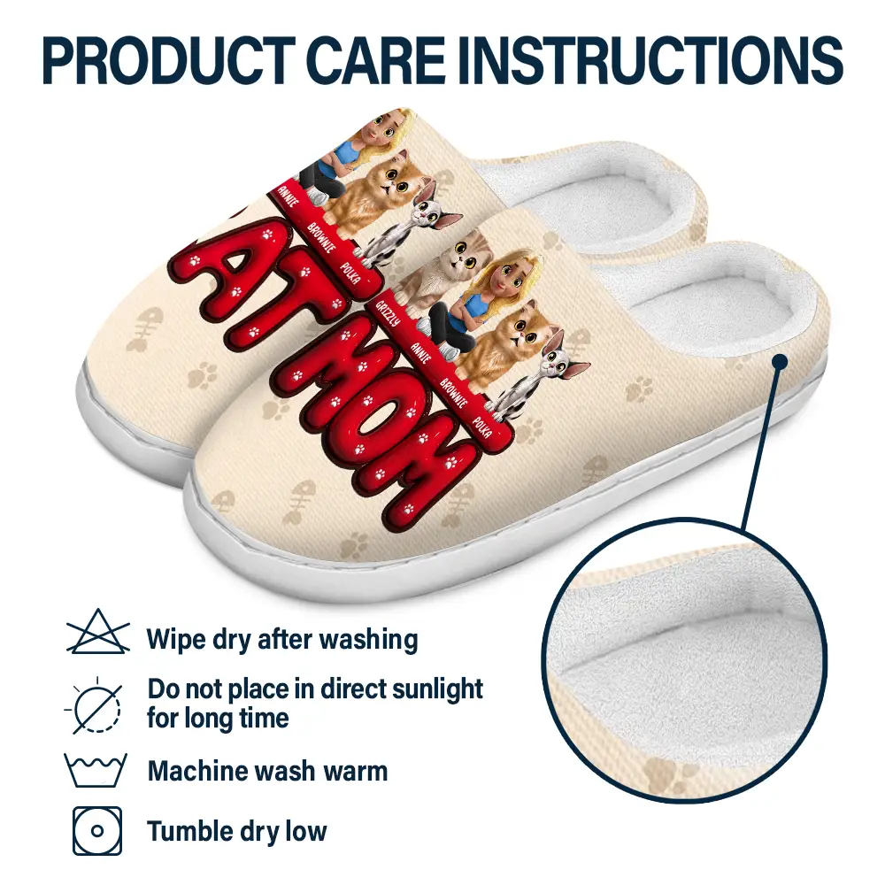 Cat Mom 3D Effect - Personalized Fluffy Slippers - Image 6