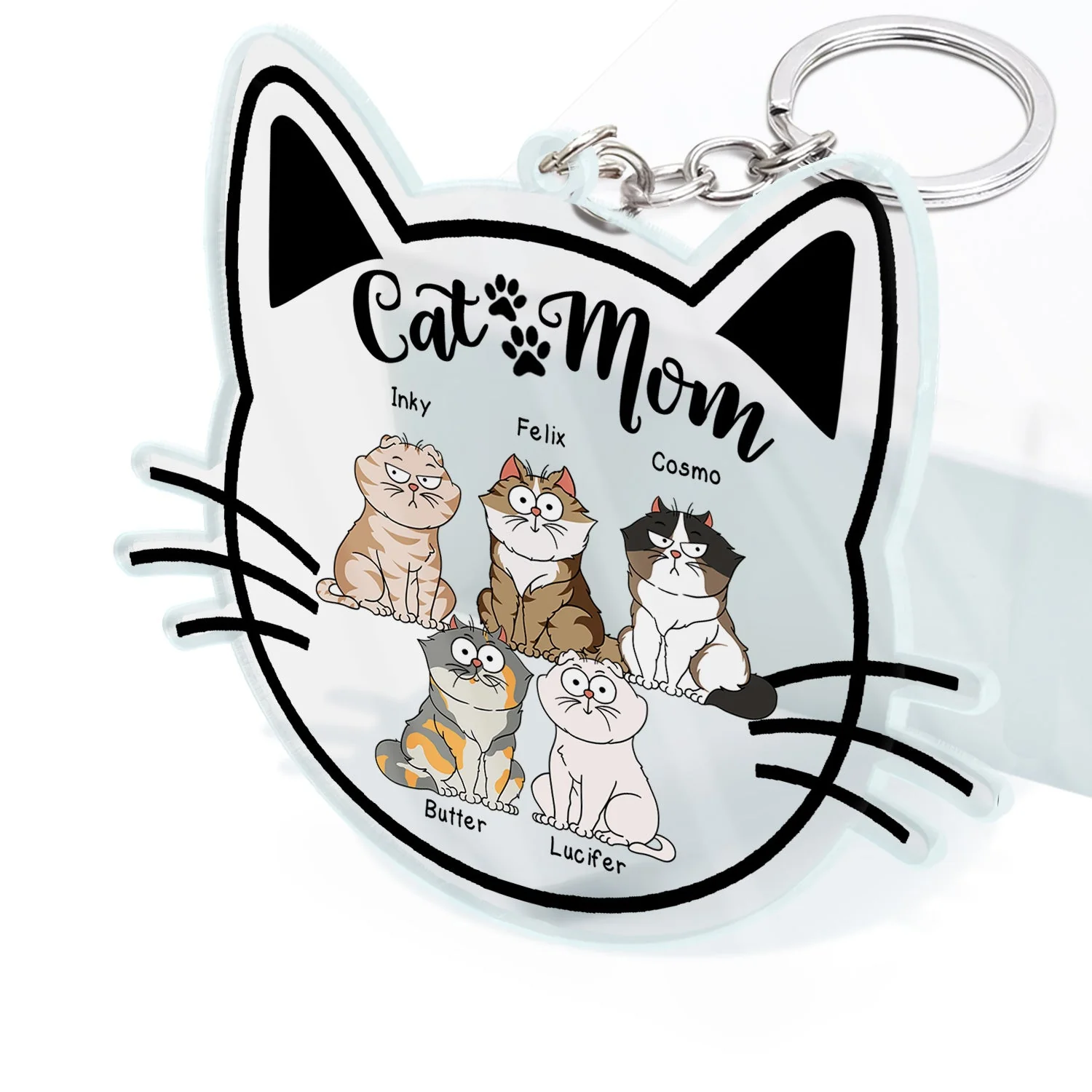 Cat Mom Cartoon - Gift For Cat Lovers - Personalized Acrylic Keychain - Image 2