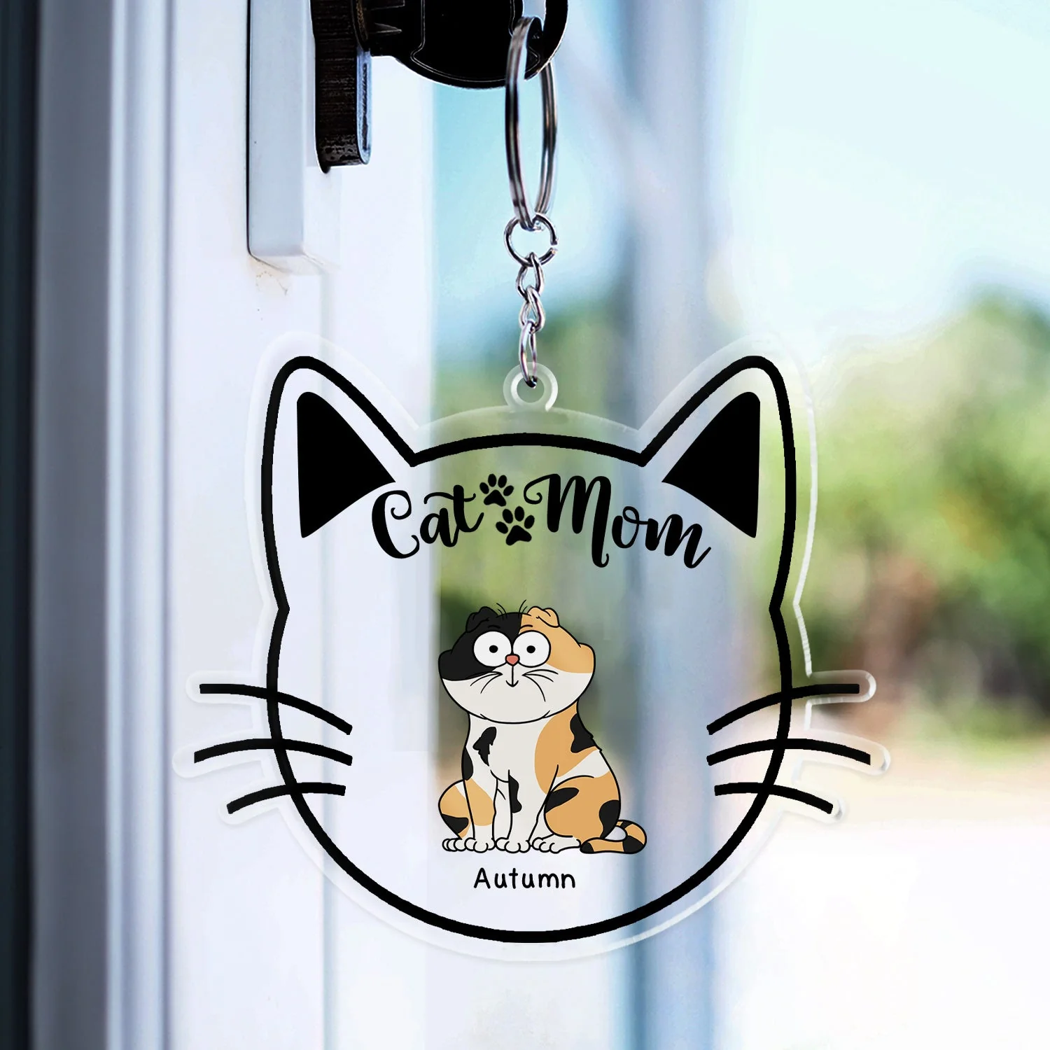 Cat Mom Cartoon - Gift For Cat Lovers - Personalized Acrylic Keychain - Image 3