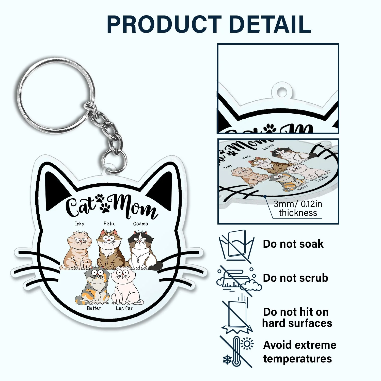 Cat Mom Cartoon - Gift For Cat Lovers - Personalized Acrylic Keychain - Image 5