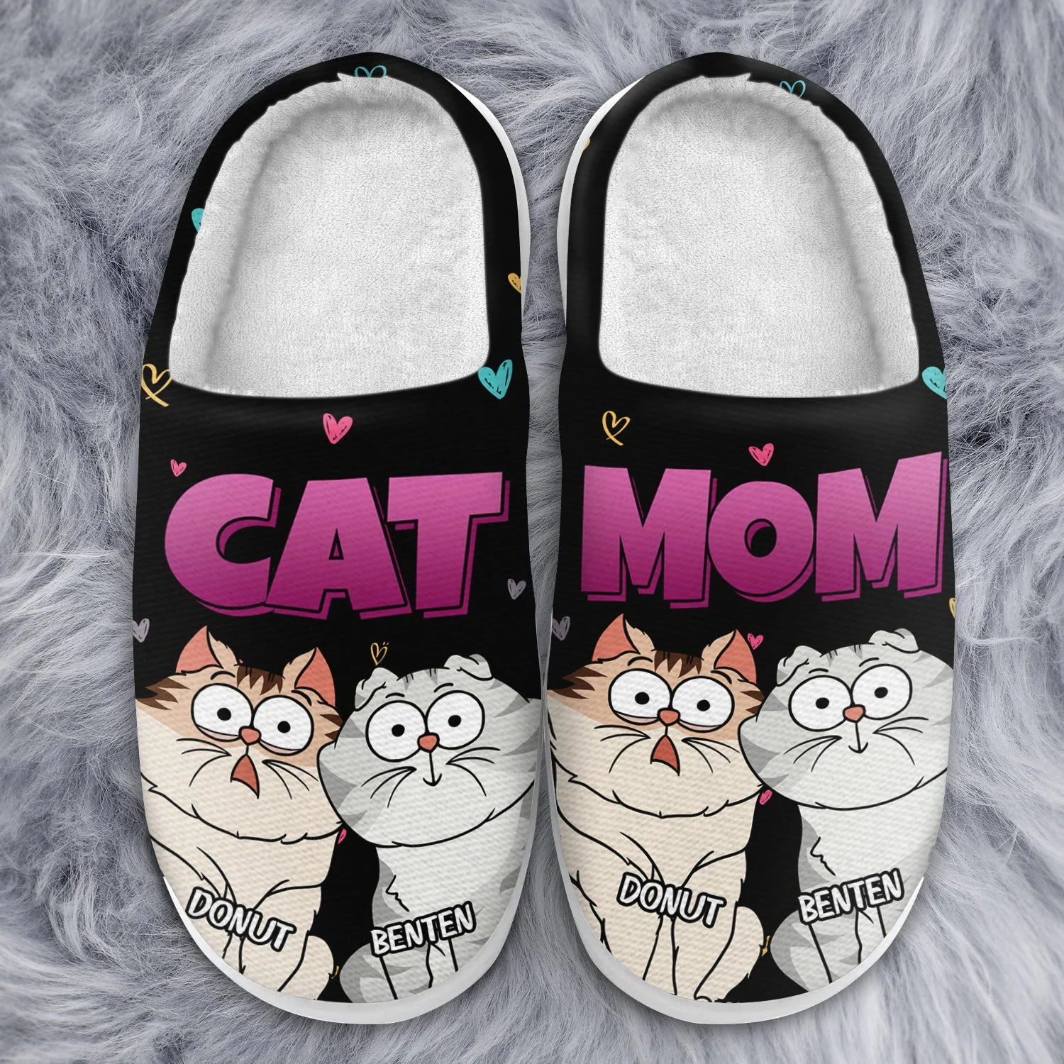 Cat Mom Cartoon - Gift For Cat Mom, Cat Lovers - Personalized Fluffy Slippers - Image 3