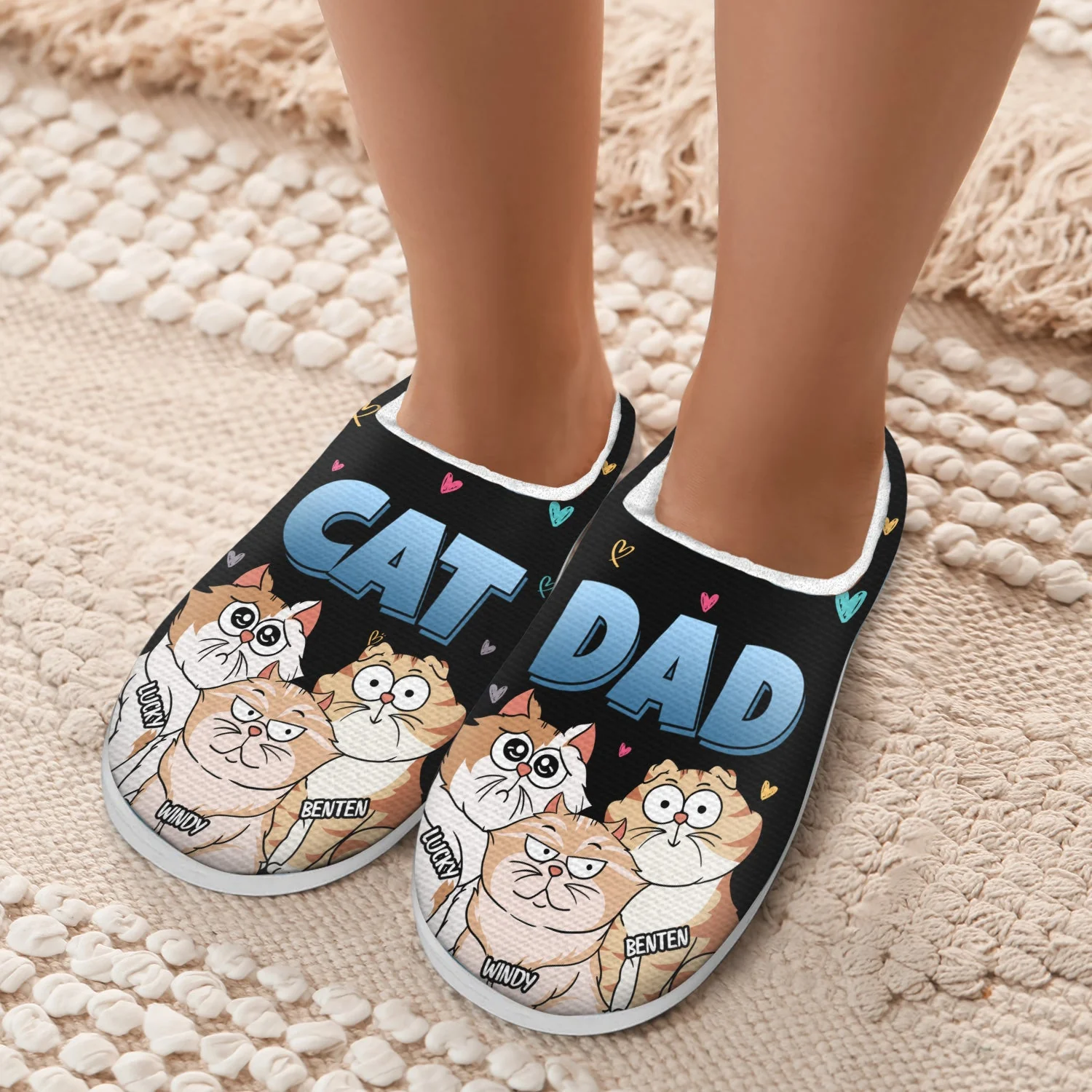 Cat Mom Cartoon - Gift For Cat Mom, Cat Lovers - Personalized Fluffy Slippers - Image 5