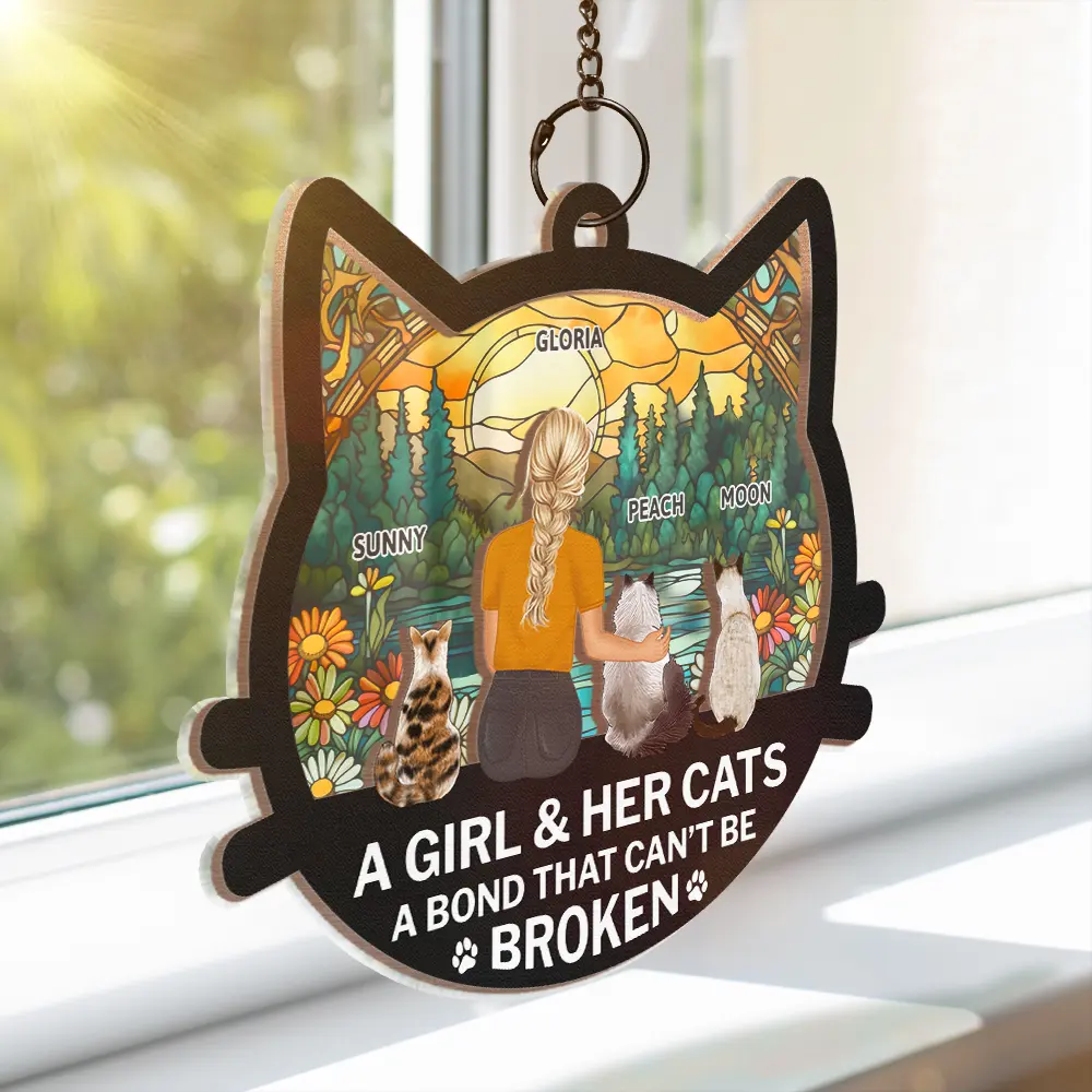 Cat Mom Cat Dad A Bond That Can't Be Broken - Personalized Window Hanging Suncatcher Ornament - Image 3