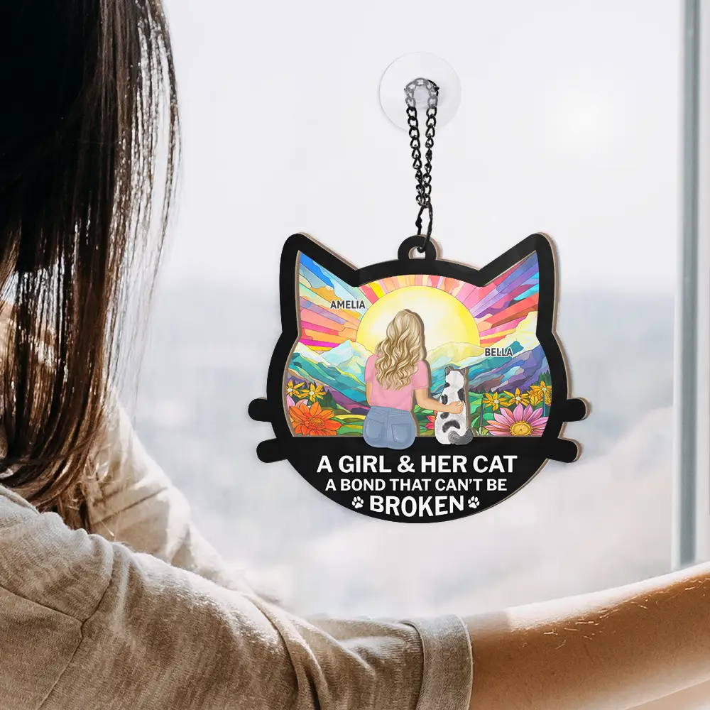 Cat Mom Cat Dad A Bond That Can't Be Broken - Personalized Window Hanging Suncatcher Ornament - Image 4
