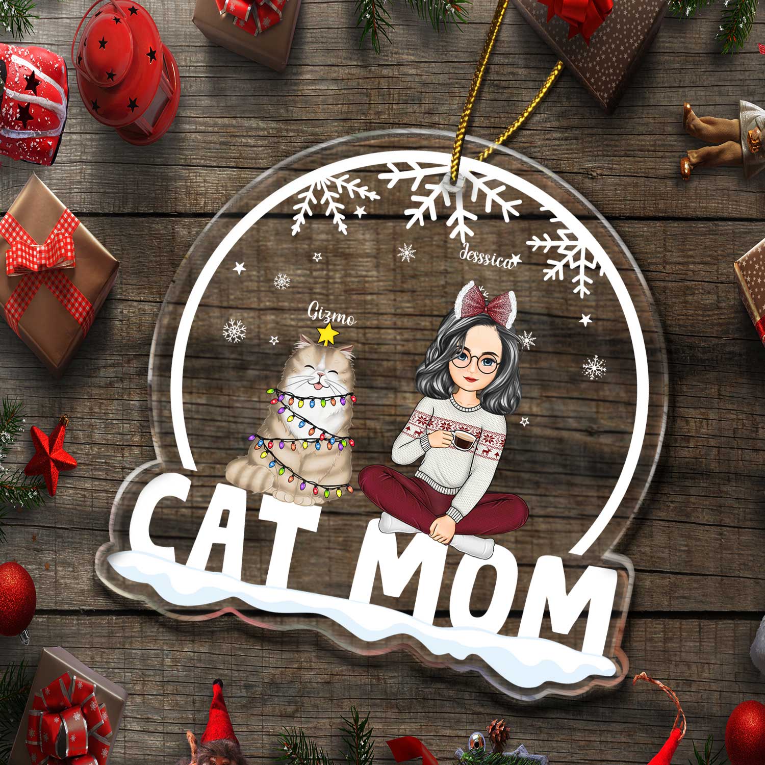 Cat Mom Cat Dad - Christmas Gift For Cat Lovers - Personalized Custom Shaped Acrylic Ornament - Image 5