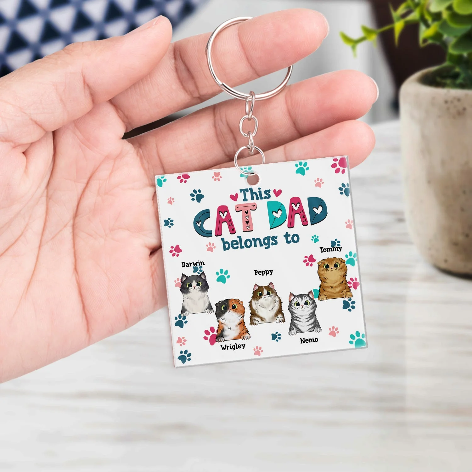 Cat Mom Cat Dad Cute Colorful Paw Prints - Birthday Gift For Pet Lovers - Personalized Custom Acrylic Keychain - Image 4