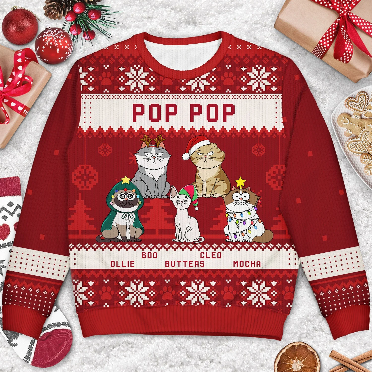 Cat Mom Cat Dad Funny Cartoon Cats - Christmas Gift For Cat Lovers - Personalized Unisex Ugly Sweater - Image 3
