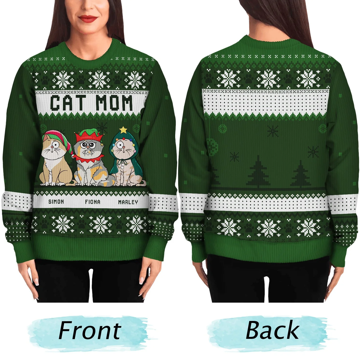 Cat Mom Cat Dad Funny Cartoon Cats - Christmas Gift For Cat Lovers - Personalized Unisex Ugly Sweater - Image 5