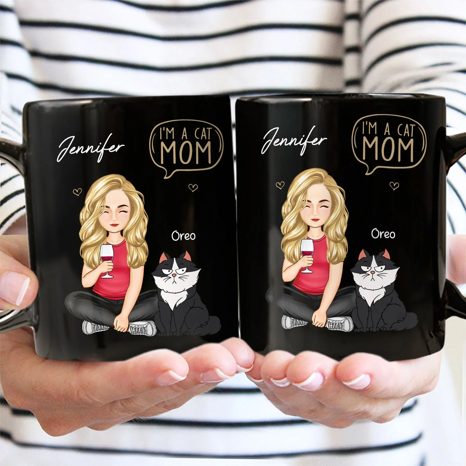 Cat Mom Cat Dad I'm A Cat Person - Gift For Cat Lovers - Personalized Black Mug - Image 2
