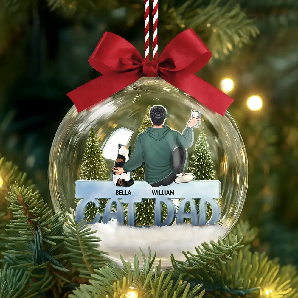 Cat Mom Cat Dad - Personalized 3D Acrylic Ball Ornament - Image 4
