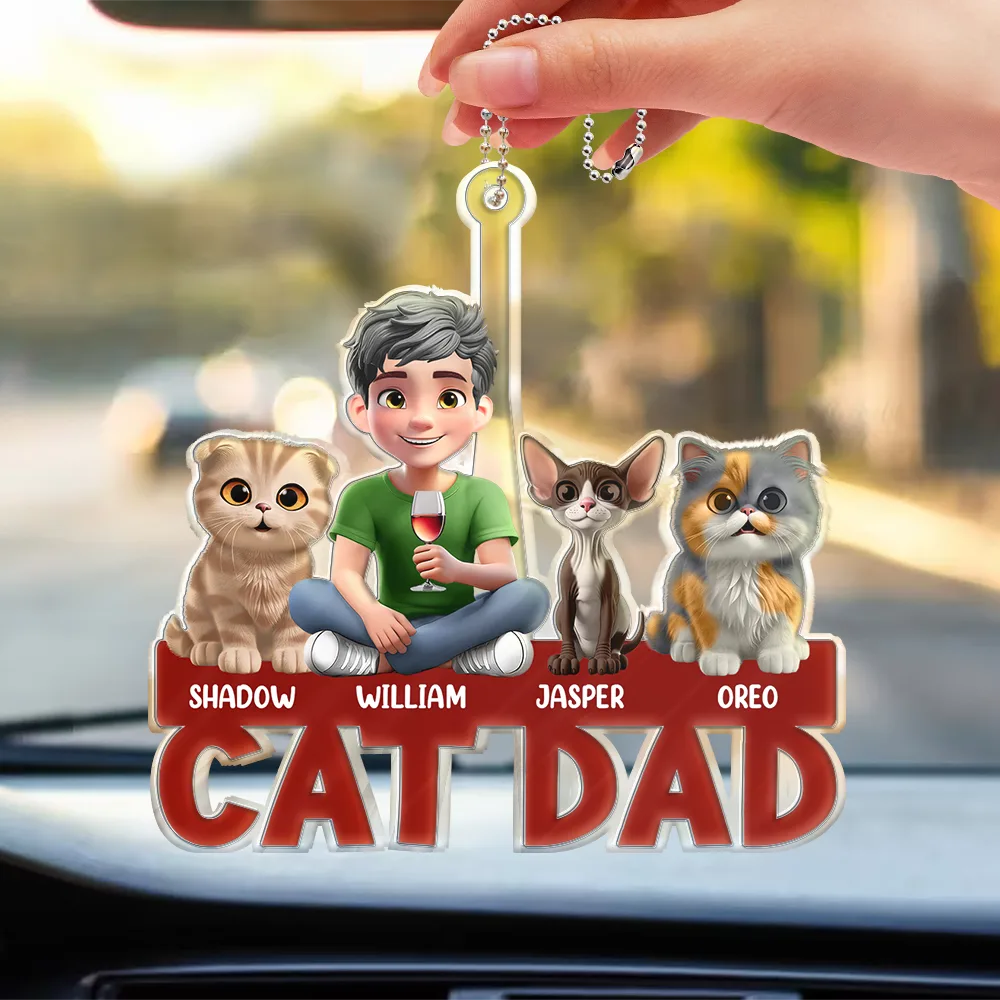 Cat Mom Cat Dad - Personalized Acrylic Car Hanger - Image 3