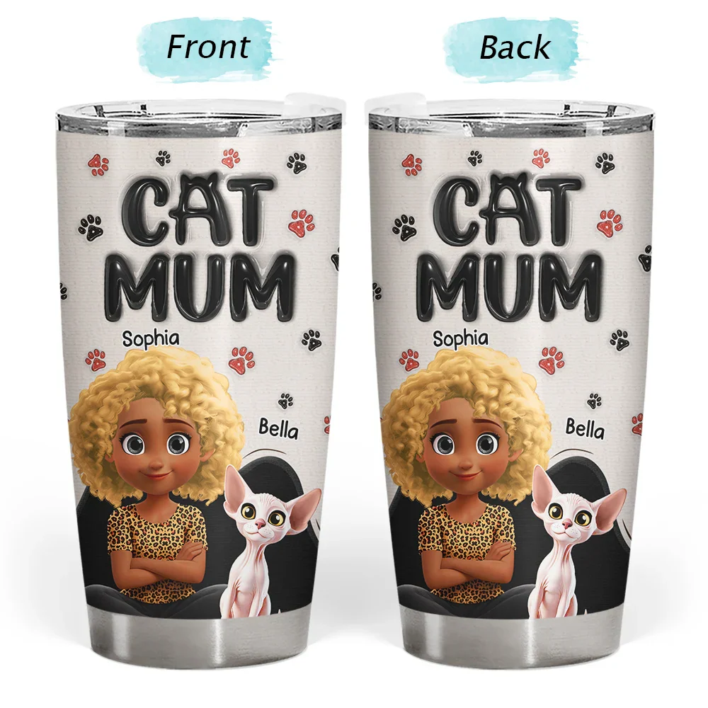 Cat Mom Cat Mum 3D Effect - Personalized Tumbler - Image 3