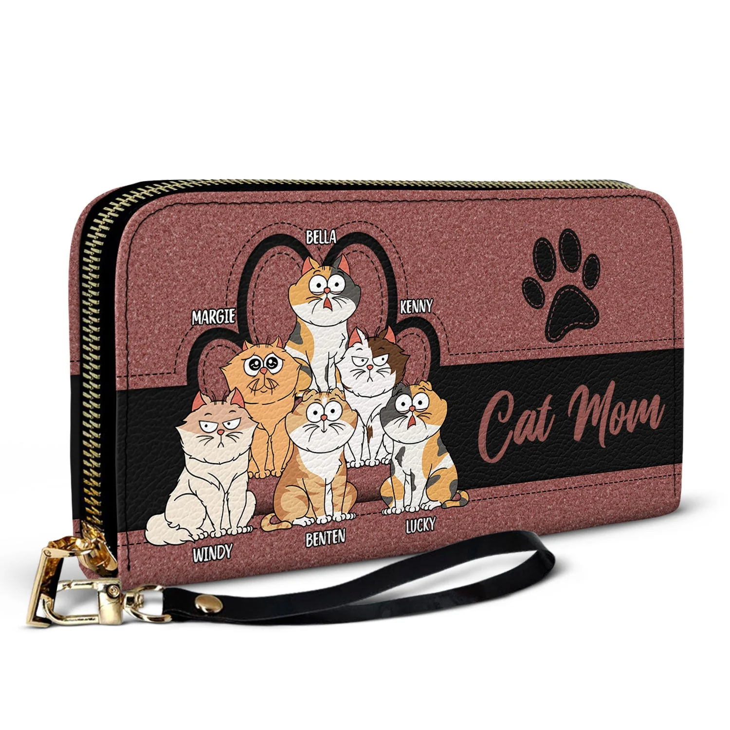 Cat Mom Cat Mum - Birthday, Loving Gift For Cat Lovers, Women - Personalized Leather Long Wallet - Image 2