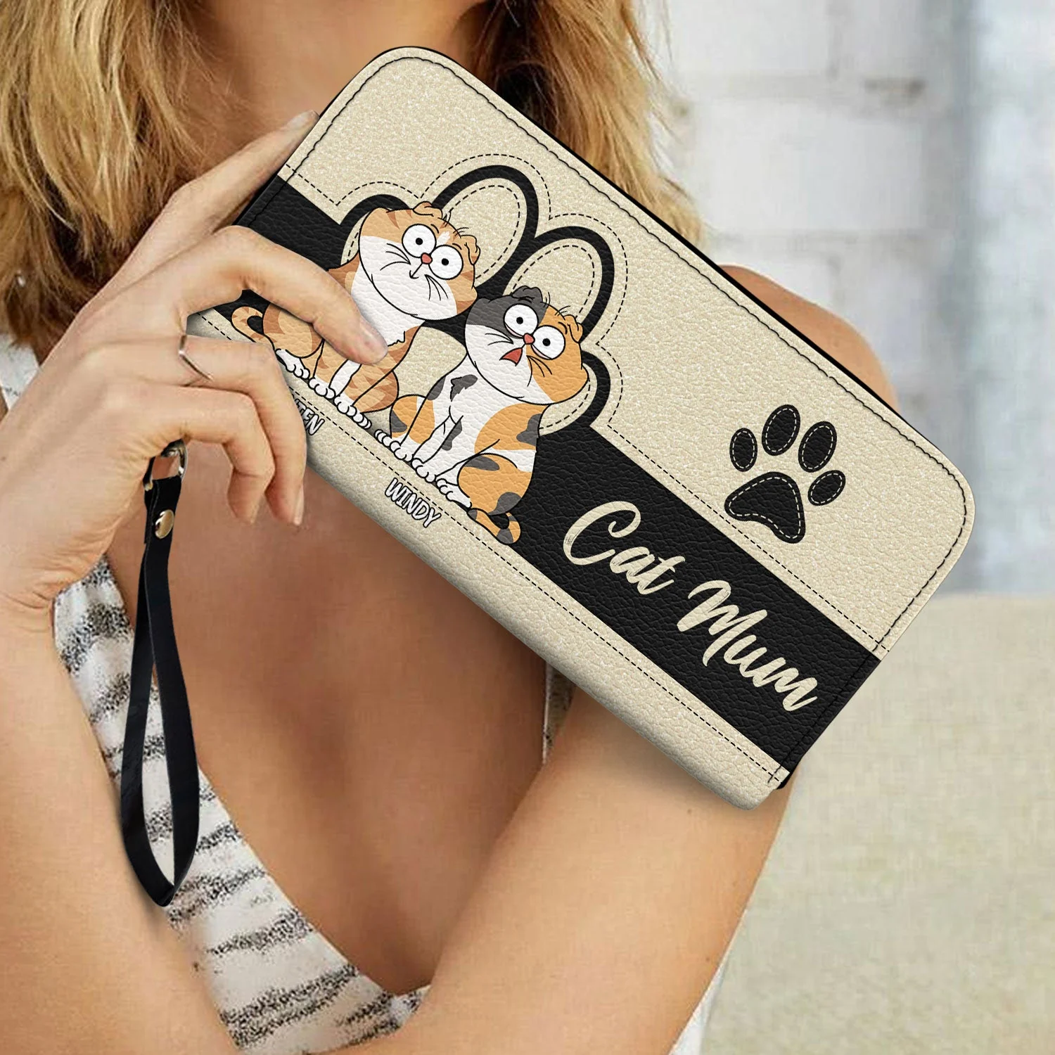 Cat Mom Cat Mum - Birthday, Loving Gift For Cat Lovers, Women - Personalized Leather Long Wallet - Image 3