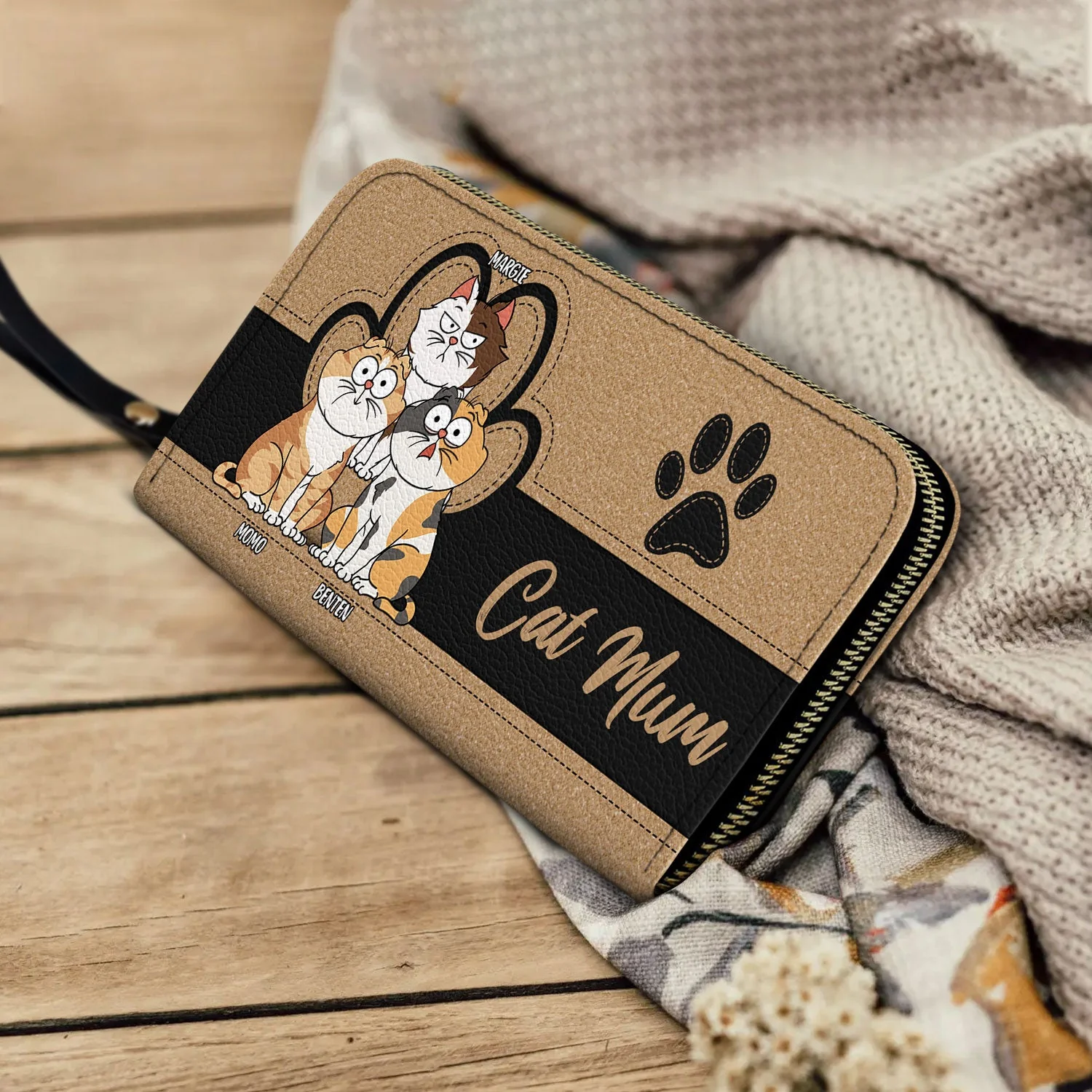 Cat Mom Cat Mum - Birthday, Loving Gift For Cat Lovers, Women - Personalized Leather Long Wallet - Image 4