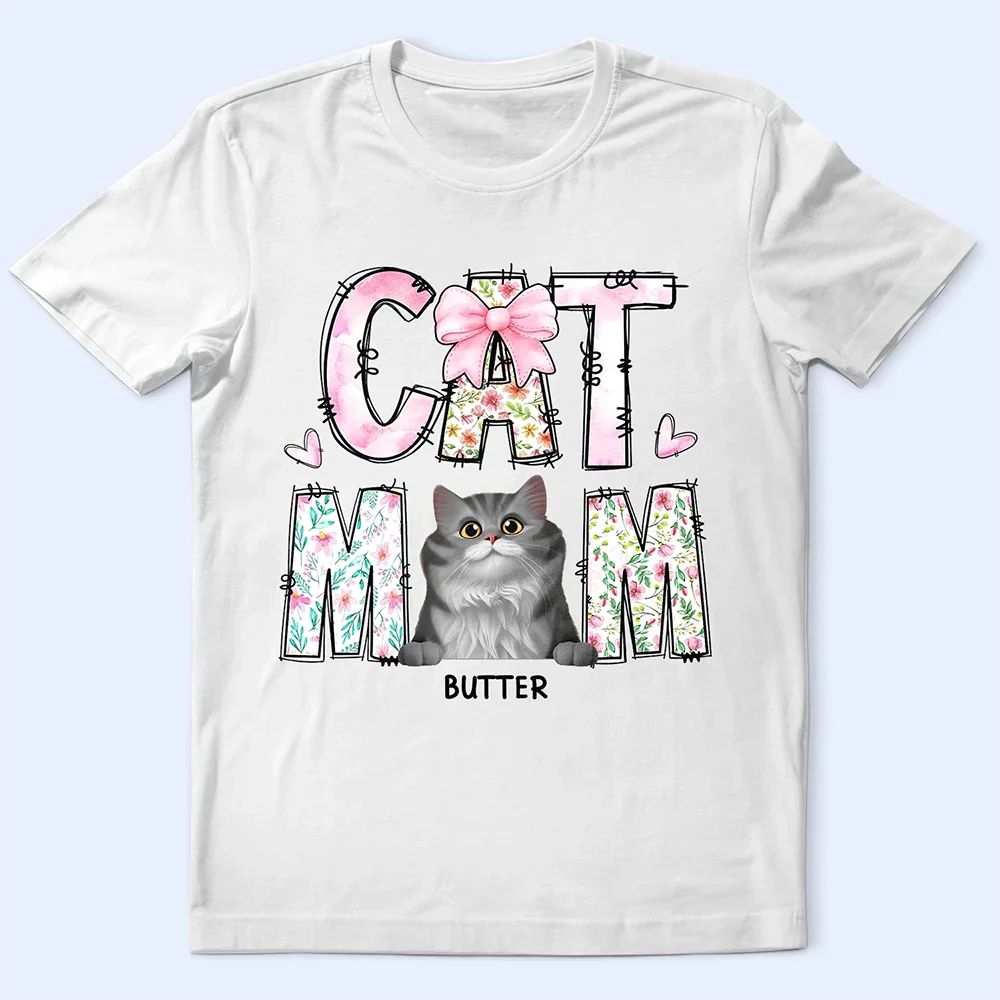 Cat Mom Floral - Personalized T Shirt