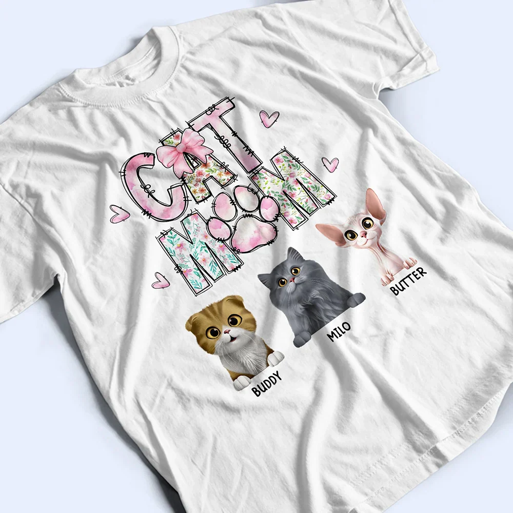 Cat Mom Floral - Personalized T Shirt - Image 3