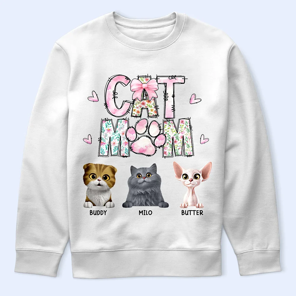 Cat Mom Floral - Personalized T Shirt - Image 5