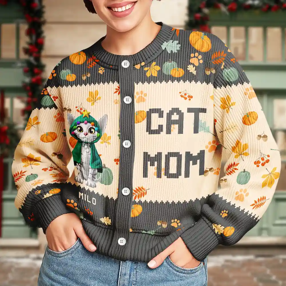 Cat Mom Funny 3D Effect Pet - Personalized Cardigan - Image 3