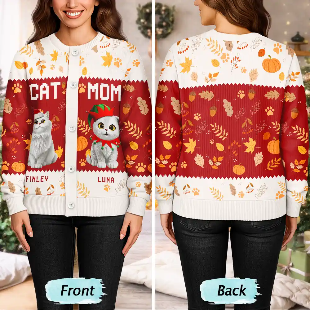 Cat Mom Funny 3D Effect Pet - Personalized Cardigan - Image 4