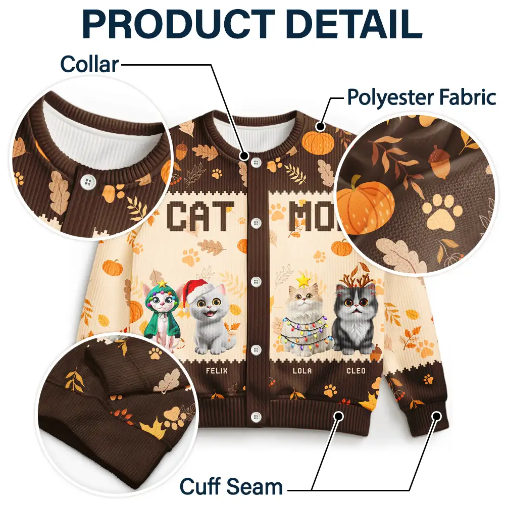 Cat Mom Funny 3D Effect Pet - Personalized Cardigan - Image 5