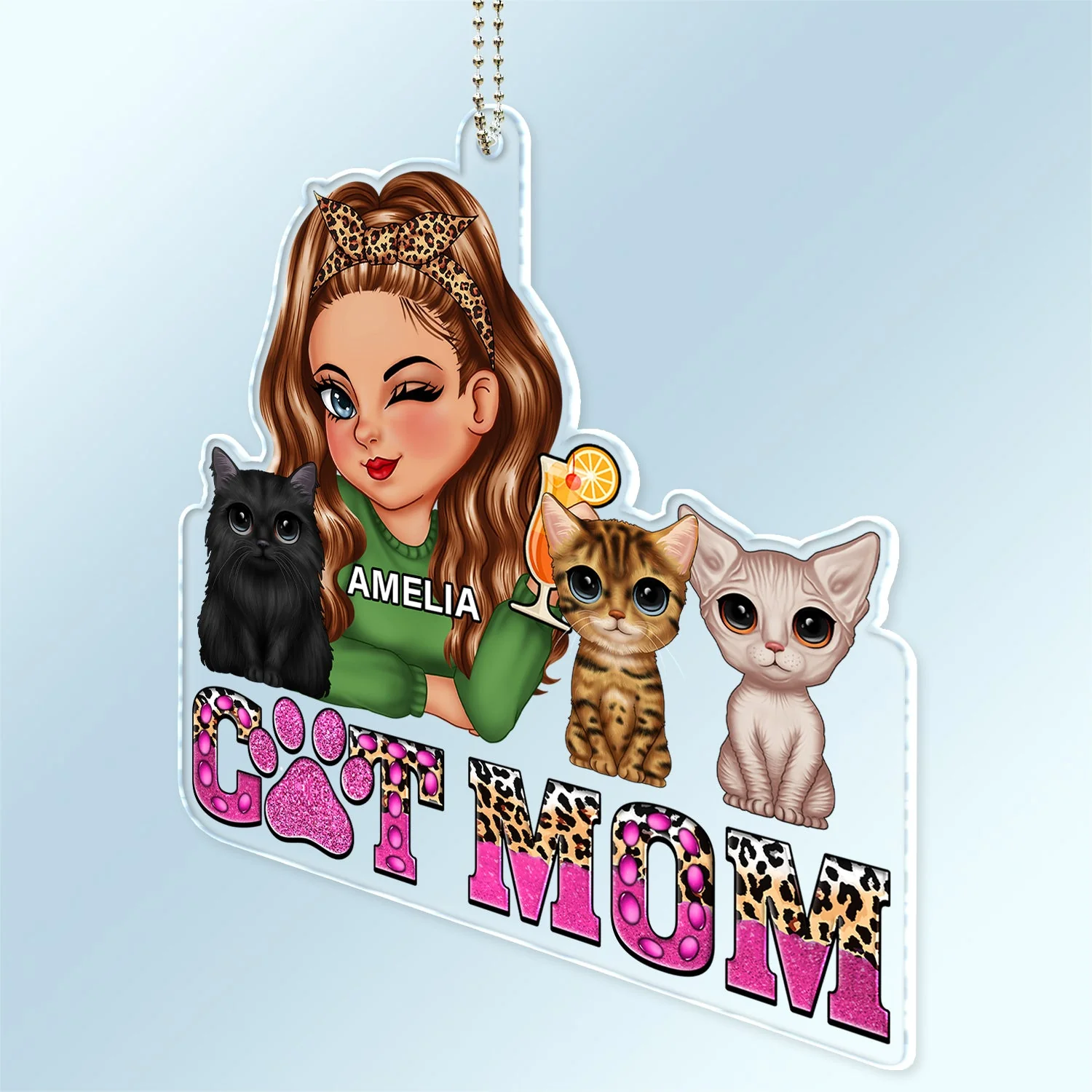Cat Mom - Funny Gift For Cat Lovers, Pet Lovers - Personalized Acrylic Car Hanger - Image 2