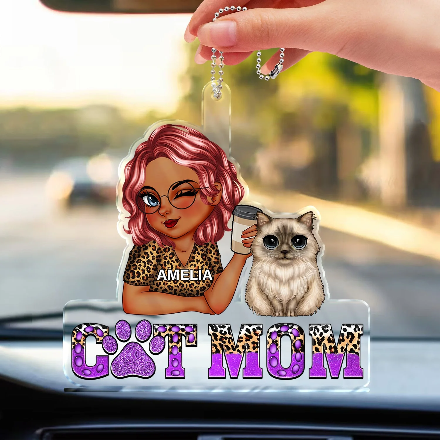 Cat Mom - Funny Gift For Cat Lovers, Pet Lovers - Personalized Acrylic Car Hanger - Image 3